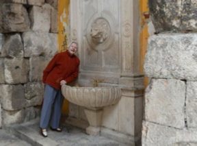 Hilary with oldest drinking fountain in Split